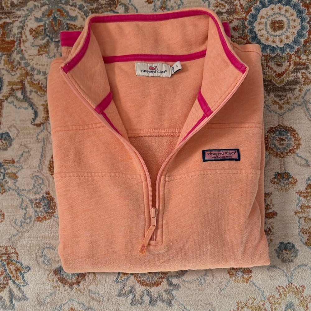 Vineyard Vines Coral and Pink Quarter-Zip Pullover